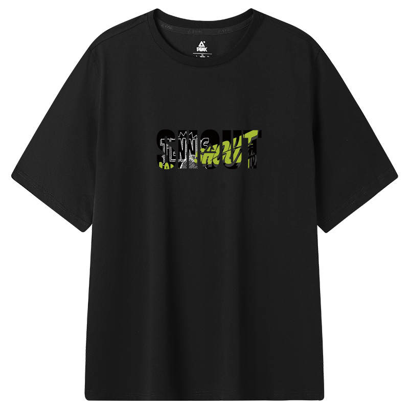 PEAK T Shirts Unisex Black Crew Neck Moderate Heavyweight