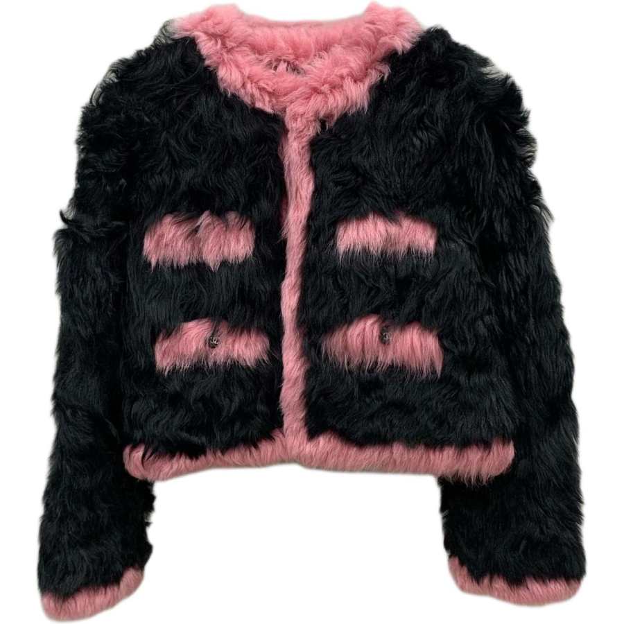 CHANEL Furs Women's Black Pink Crew Neck Moderate