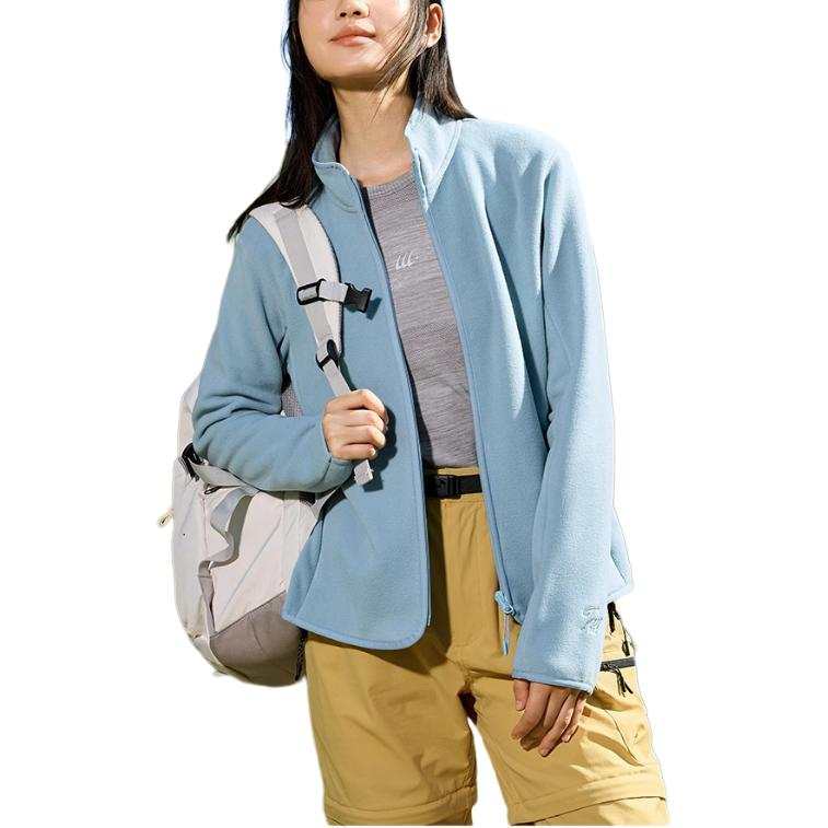 361° Stand Collar Zippered Fleece Lined Solid Color FW24 Windbreaker Jacket Women's Dream Blue