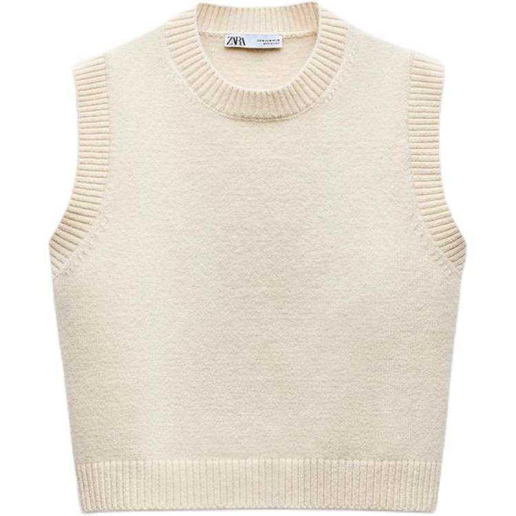 ZARA Vests Women's White Crew Neck Moderate Other