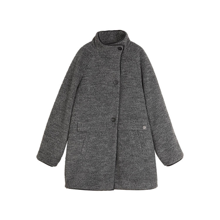 ELLE Coats Women's Dark Gray Stand Collar Moderate