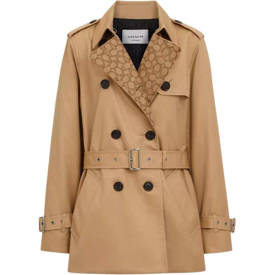 COACH Signature Lapel Short Trench Coat Women's Khaki
