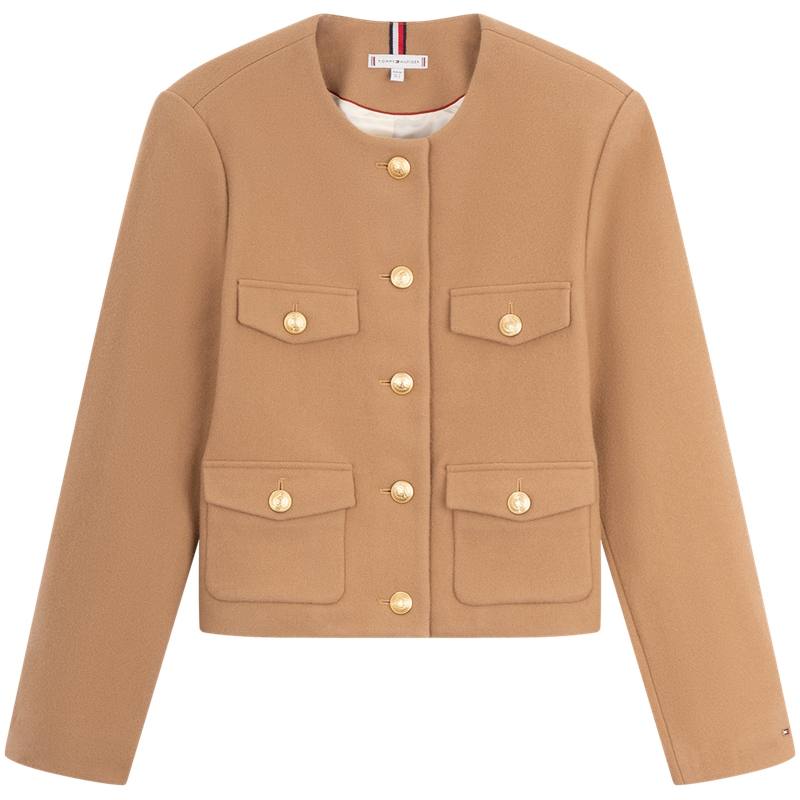 Tommy Hilfiger Cropped Coat Women's Khaki