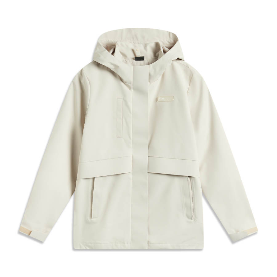 Li-Ning Li Ning Sports Trendy Collection Solid Color Hooded 3 in 1 Fleece Lined Long Sleeved Trench Coat Women's Oat Gray