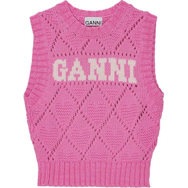 GANNI Logo Intarsia-Knit Vest