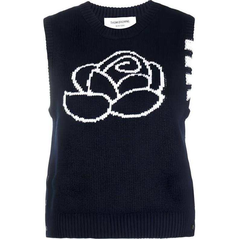 THOM BROWNE Floral intarsia Sleeveless Knitted Top