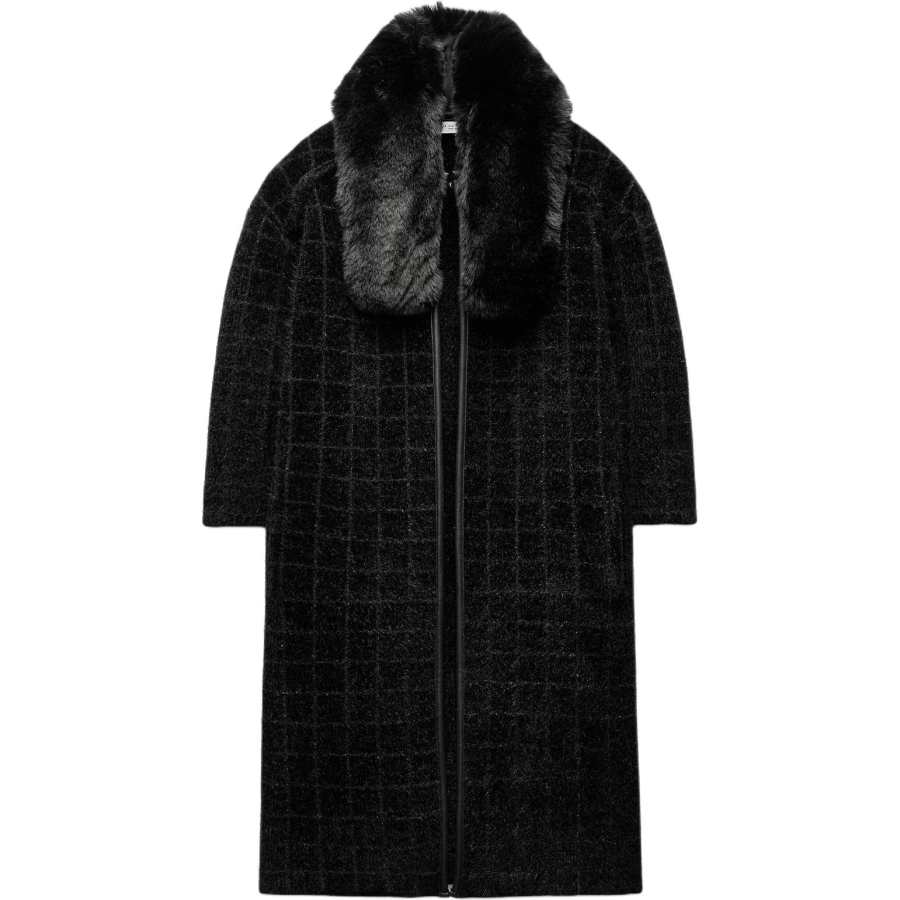 ZARA Coats Women's Black Fur Collar Moderate