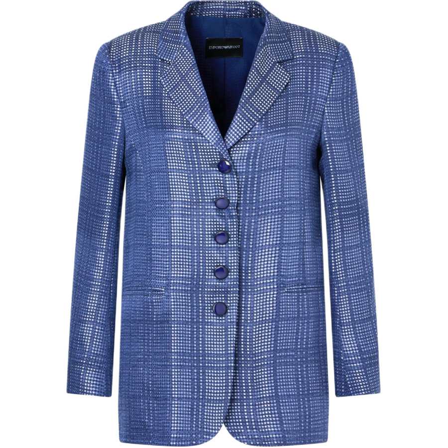 EMPORIO ARMANI Cupro blend Single breasted Blazer With Check Motif