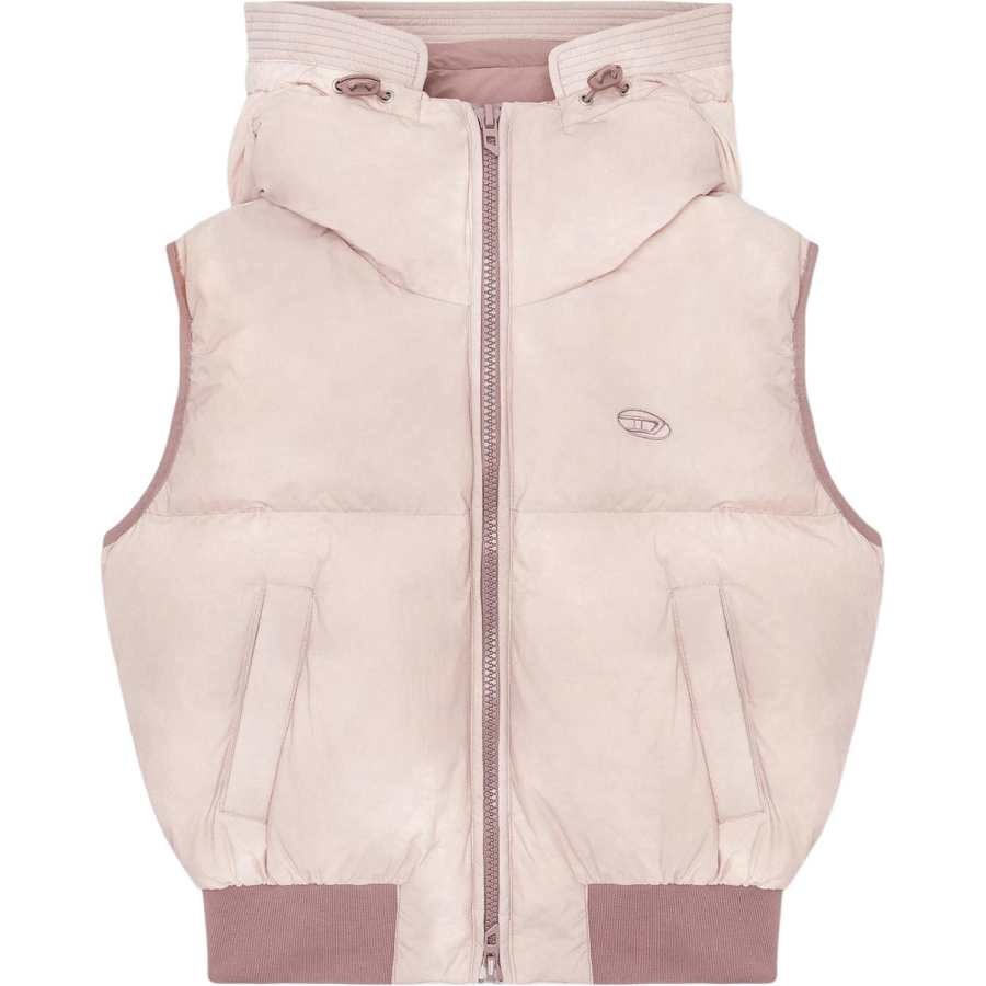 DIESEL Embroidery Logo Fitted Hooded Thickened And Fleece Lined Zippers Down Vest Women's Honey Powder