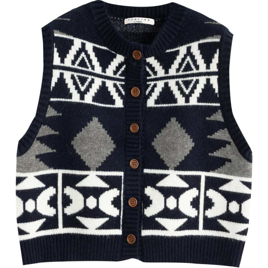 Tonlion Vests Women's Navy Blue Crew Neck Moderate Knitted Fabric