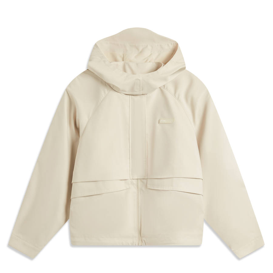 Li-Ning Li Ning Sports Trendy Collection Loose Fit Hooded Solid Color Zippers Fleece Lined Trench Coat Women's Oat Gray