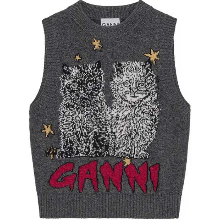 GANNI Logo Intarsia Knit Vest
