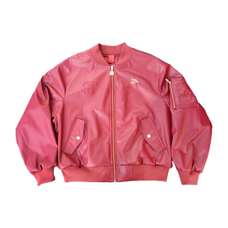 Anta Leather Jacket Women's Vermilion Red