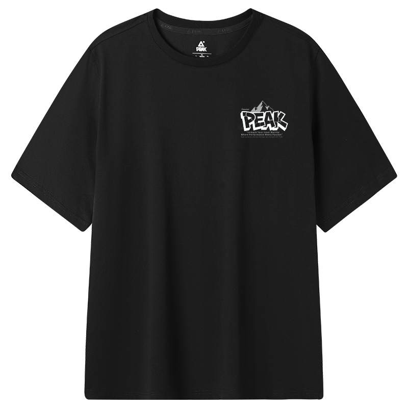PEAK T Shirts Unisex Black Crew Neck Moderate Straight Fit