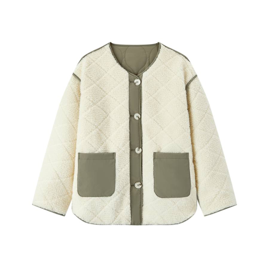 Semir Velvet Jackets Women's White Green Tone 00314 Crew Neck Moderate