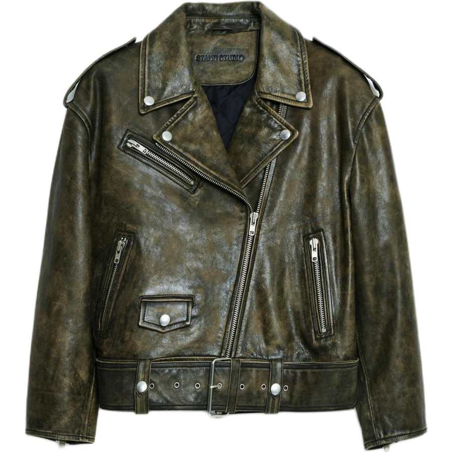 STAND STUDIO FW24 Leather Jacket Women's Natural Green