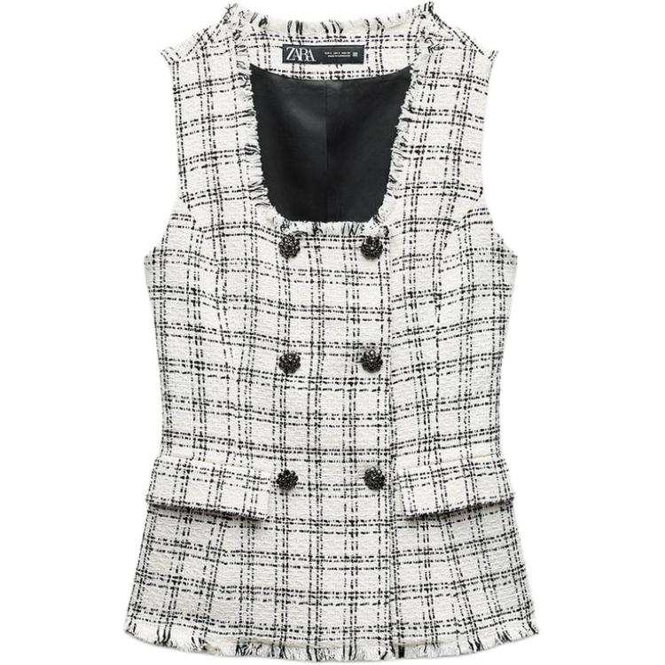ZARA Vest Women's Black White Plaid