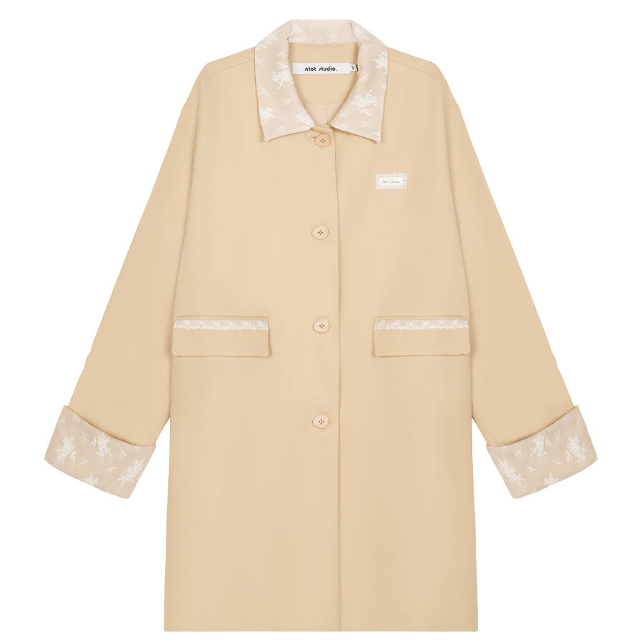 Umoumo Trench Coats Women's Khaki Lapel Moderate