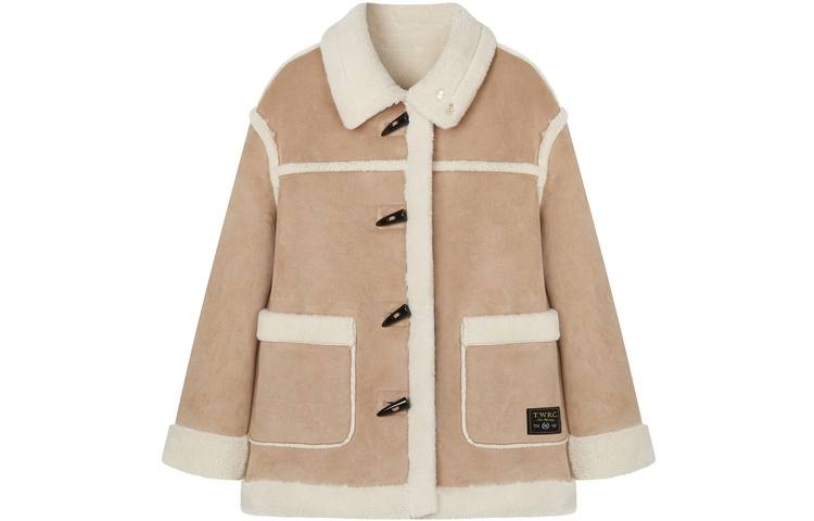 Teenie Weenie Bear Thickened And Fleece Lined Ox Horn Button Solid Color Biker Style Long Sleeved Velvet feel Coat