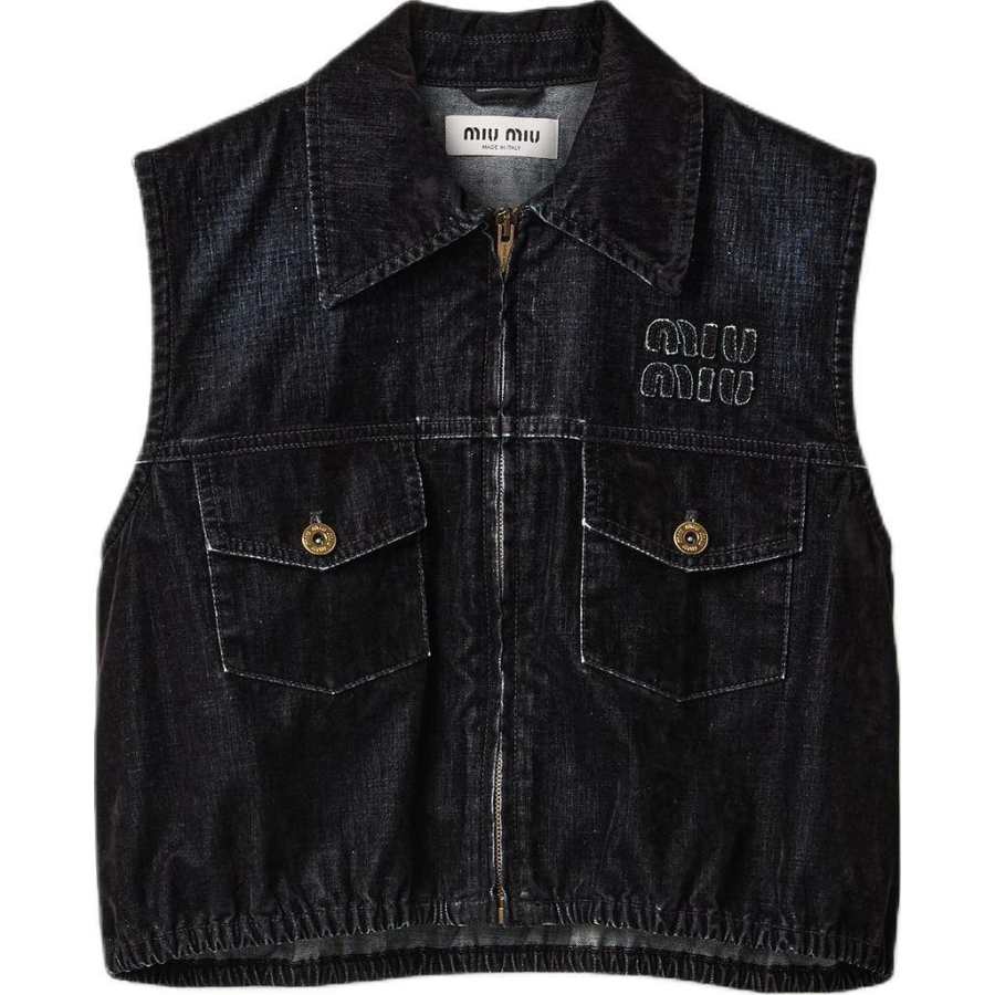 MIU MIU Vests Women's Black Lapel Moderate Other