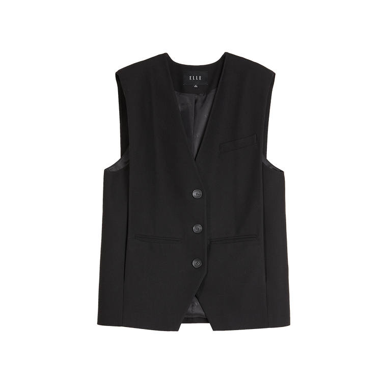 ELLE Vests Women's Black V Neck Moderate Business Suit