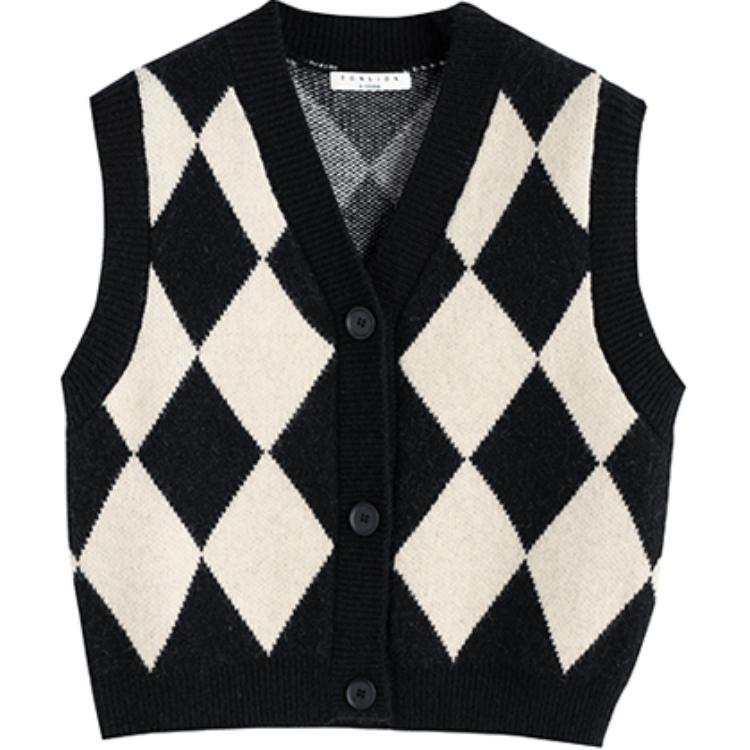 Tonlion Vests Women's Black V Neck Moderate Knitted Fabric