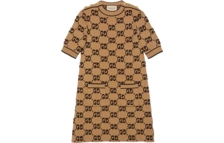 GUCCI Gg Jacquard Crewneck Knit Dress