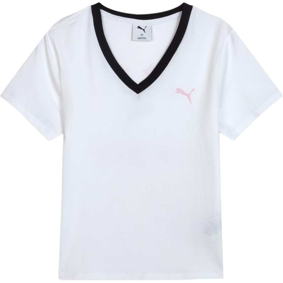 PUMA The T Shirts Women's White 02 V Neck Moderate Straight Fit