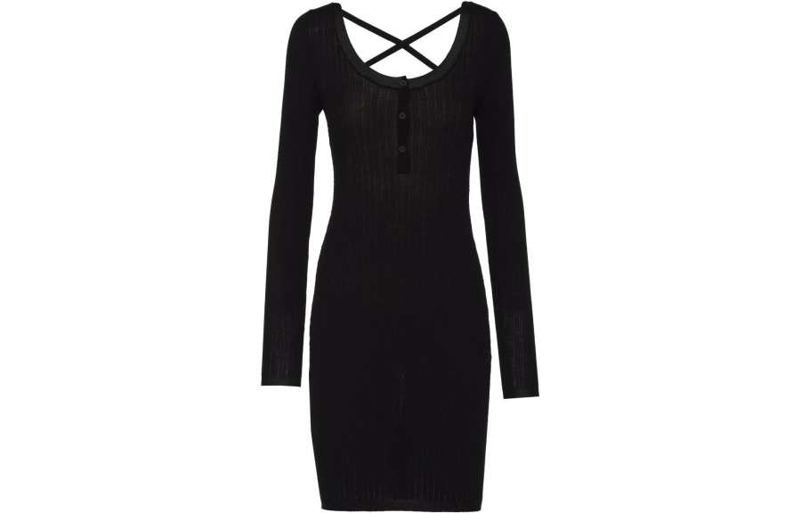 MIU MIU Long Sleeved Dresses Women's Black Crew Neck Moderate