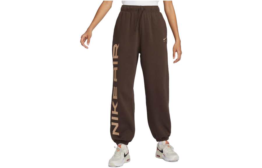 Nike Nike Side Letter High Rise Lace Up Casual Fleece Lined Knitted Sweatpants Women's Baroque Brown