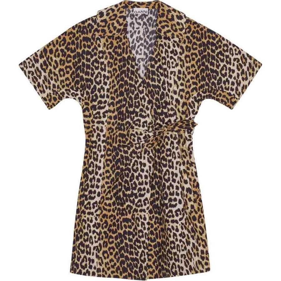 Ganni Animal-Print Tie-Front Dress
