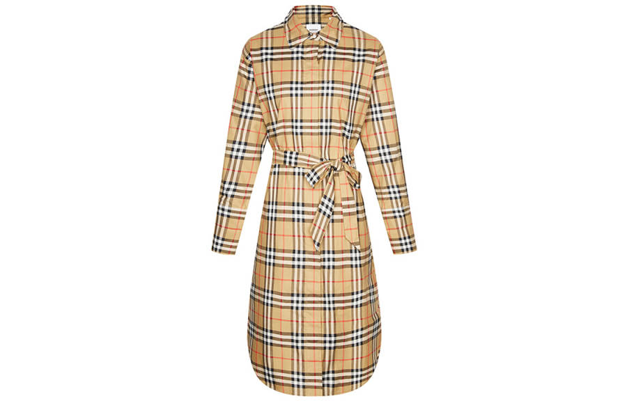 Burberry SS20 Long Sleeved Dress Women's Classical Style Yellow