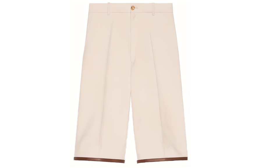 GUCCI Leather Trimmed Knee Length Shorts Beige