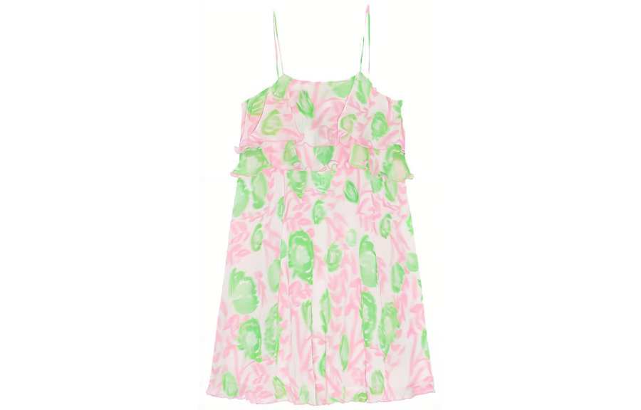 Ganni ruffled-trim graphic-print dress
