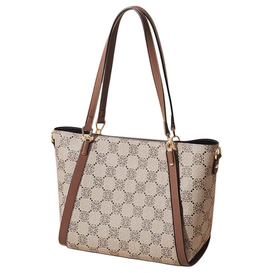 LAORENTOU Synthetic Leather Tote Bag, Shoulder Bag Women's Coffee/Khaki