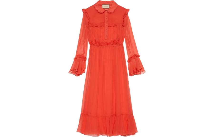 GUCCI SS22 Long Sleeved Dress Women's Orange