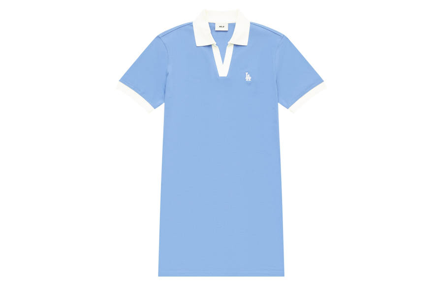 MLB Base Logo Short Sleeved Dresses Women's Blue Polo Collar Moderate Mid Length