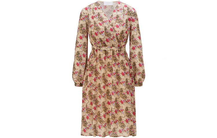HUGO BOSS Long Sleeved Dresses Women's Brown V Neck Moderate