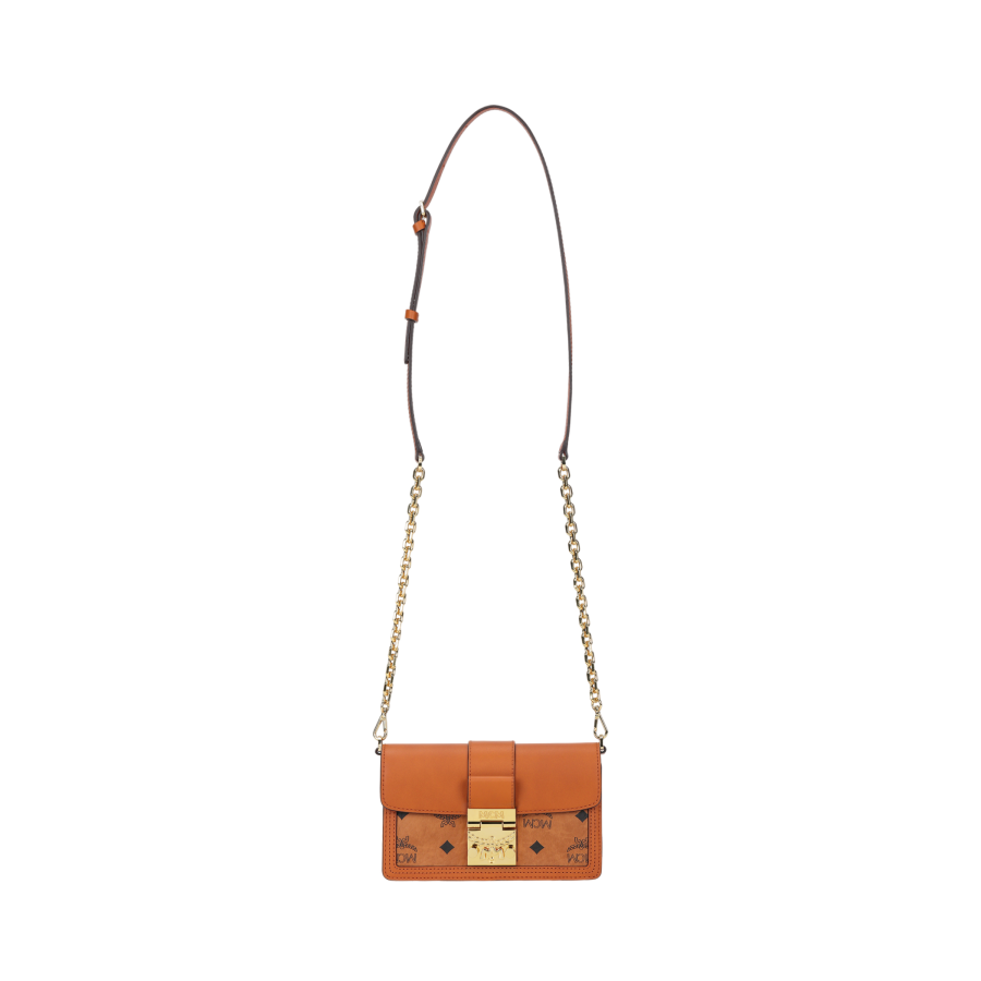 MCM Aren Visetos Cow Leather Patchwork Crossbody Bags Mini Women's Brown Cognac