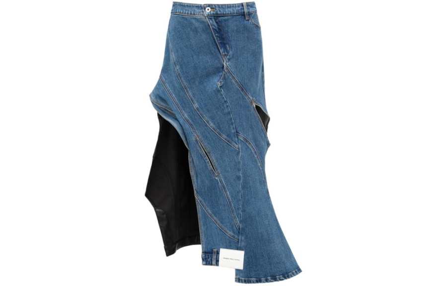 Feng Chen Wang Feng Chen Wang Denim Long Skirts Women's Blue Moderate Mid Length Patchwork Style