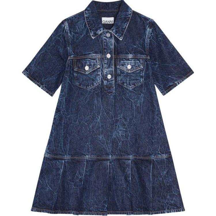 Ganni crinkled denim mini dress