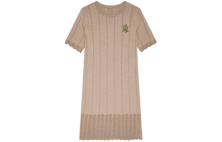 DKNY SS24 Short Sleeved Dress Women's Light Brown