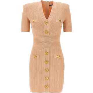 BALMAIN V Neck Knitted Mini Dress