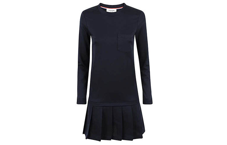 THOM BROWNE Long Sleeved Dresses Women's Navy Crew Neck Moderate