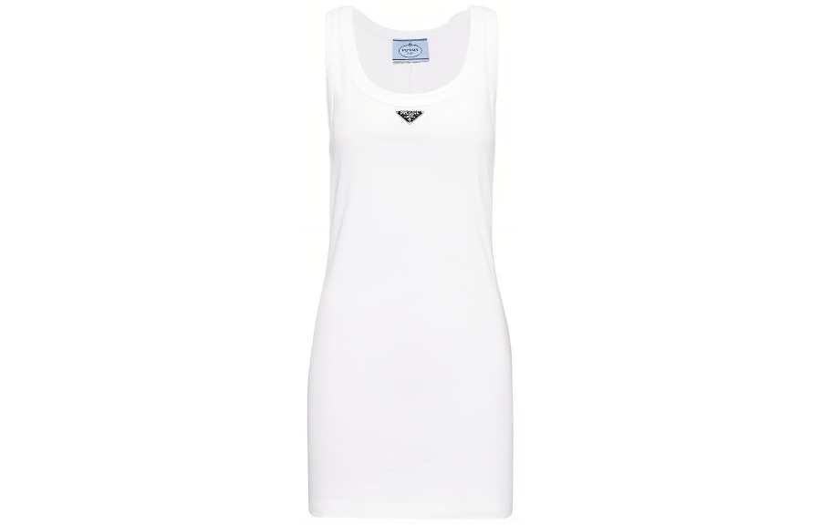PRADA PRADA Logo plaque Ribbed knit Minidress