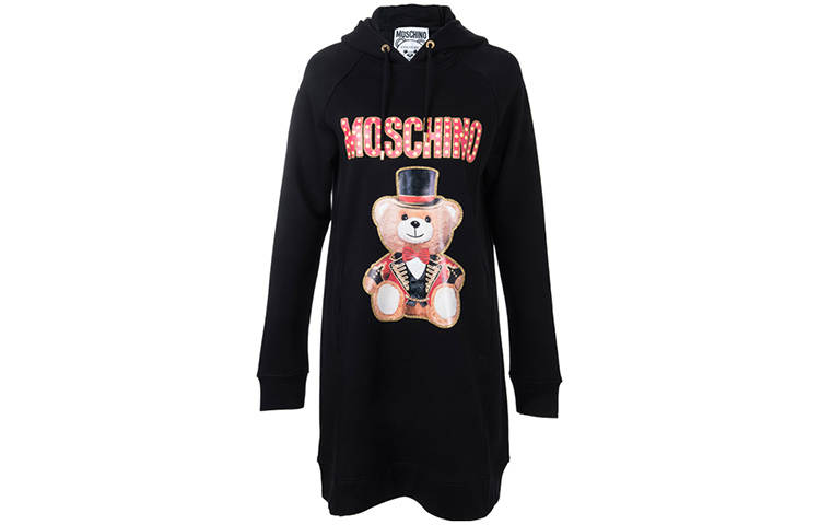 MOSCHINO Long Sleeved Dresses Women's Black Hooded Moderate Short