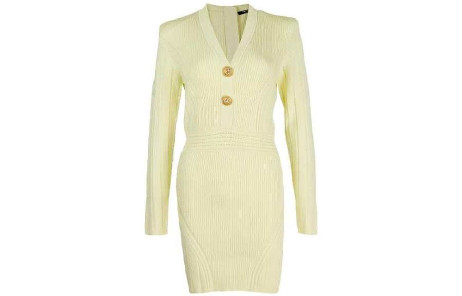 BALMAIN BALMAIN Long Sleeve V Neck Knit Short Dress 'Black'