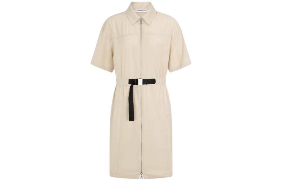 Calvin Klein Short Sleeved Dresses Women's Light Khaki Thin Mid Length