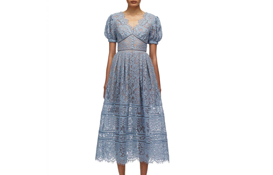Self-portrait Self portrait Short Sleeved Dress Women's Light Blue