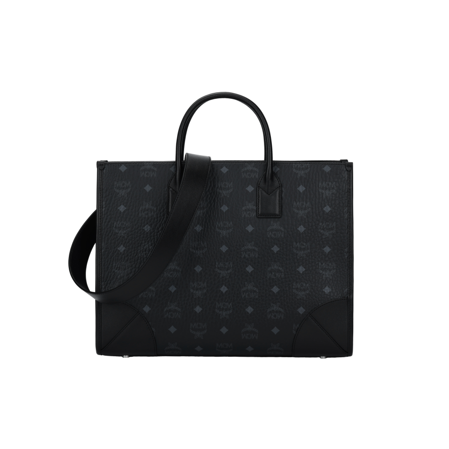 MCM München Coated Canvas With Nappa Leather Trim Tote Bag, Shopping Bag, Shoulder Bag, Handbag Large Women's Black